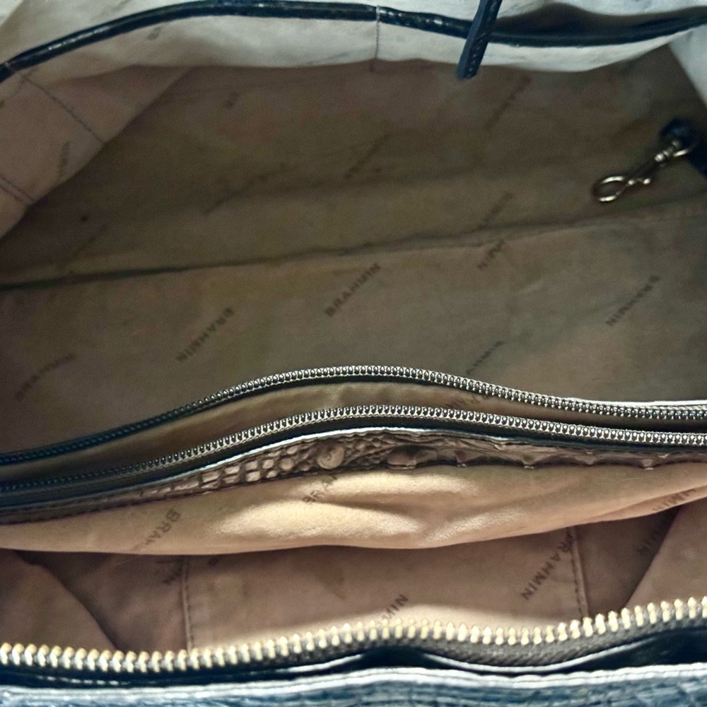 Elegant Black Crocodile-Embossed Charcoal Large Duxbury Satchel - Picture 9 of 14